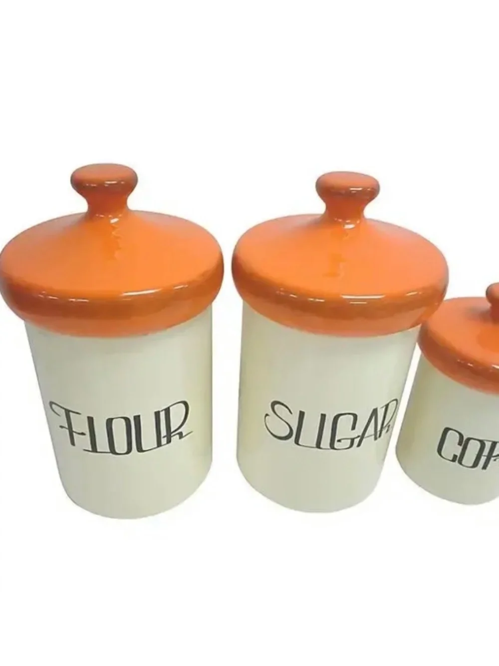 Vintage Orange Ceramic Kitchen Canister Set of Four
